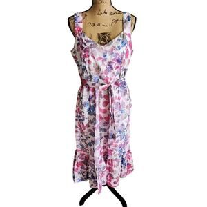 Donna‎ Ricco embroidered floral tied waist ruffle prairie dress size 12 new!!